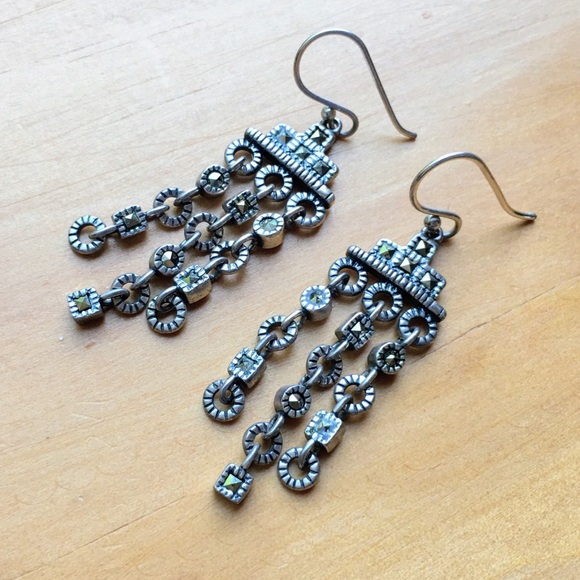 Vintage Art Deco sterling 925 marcasite earrings - Picture 4 of 11